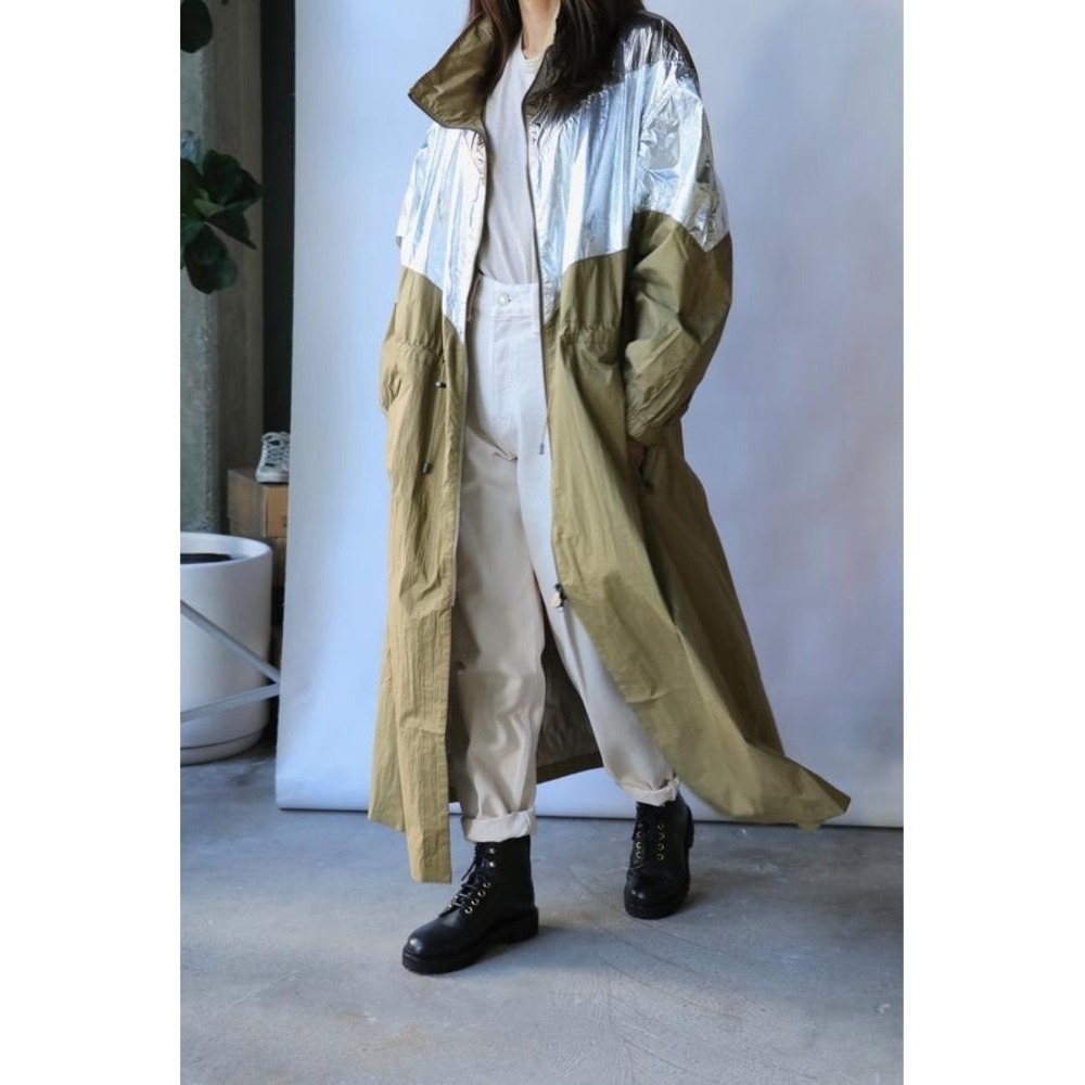 Etoile Isabel Marant Hooded Jacket Trench Coat Gold Silver Metallic IT 36 US 4